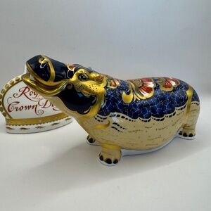 Royal Crown Derby Limited Edition Hippopotamus China Paperweight Gold Stopper